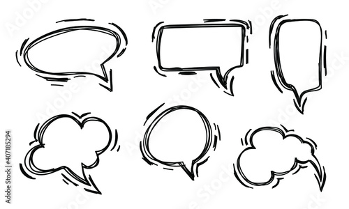 Doodle speech bubbles for banner design. Communication icon set. Cartoon vector illustration. Color cartoon vector. Hand drawn vector illustration. Creative colorful decoration. photo