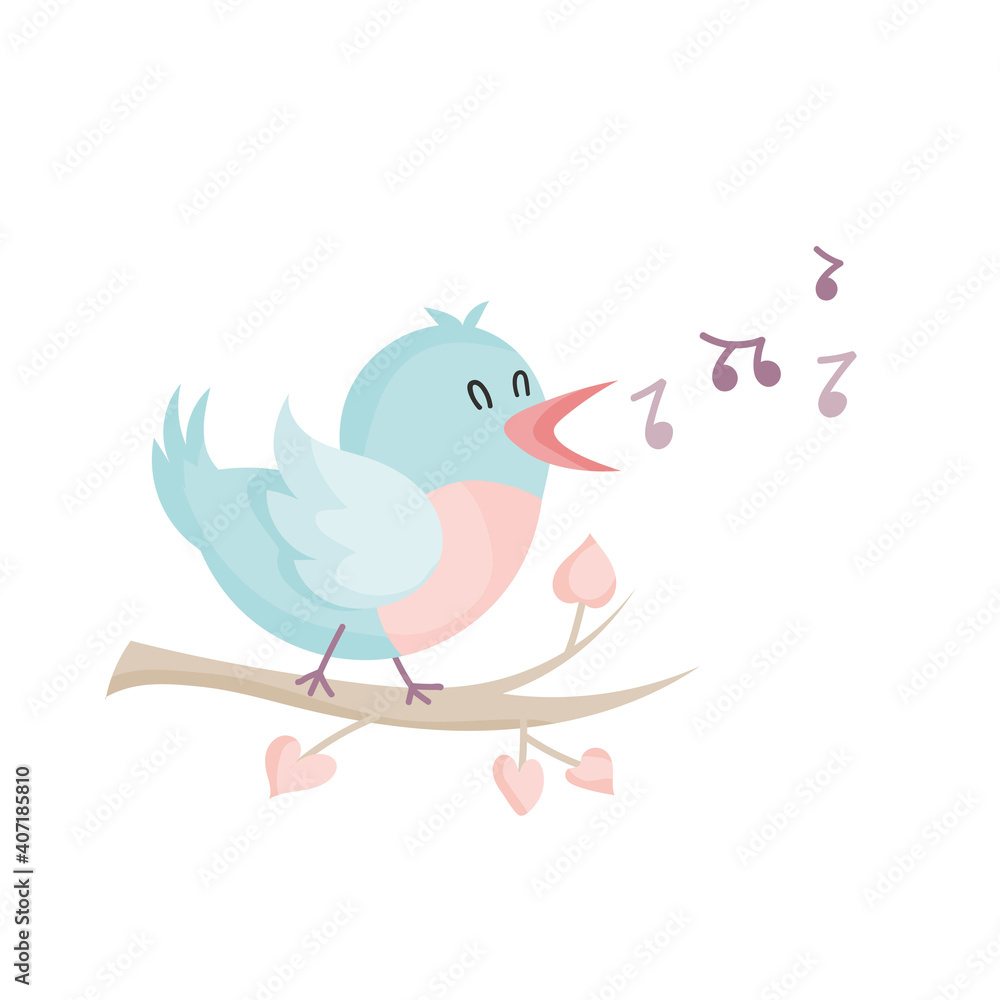 vector illustration of a cute bird on a branch sings a song. bird chirping spring has come vector illustration of a cute bird on a branch sings a song. bird chirping spring has come
