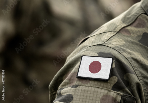 Flag of Japan on military uniform. Army, troops, soldier (collage). photo