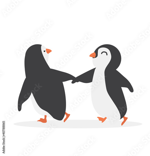 Cute penguin couple cheerful vector