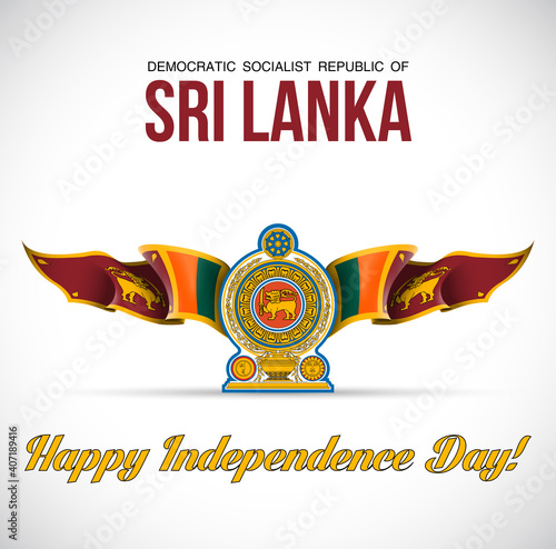 Sri Lanka flag state symbol isolated on background national banner. Greeting card National Independence Day Democratic Socialist Republic of Sri Lanka. Illustration banner with realistic state flag.