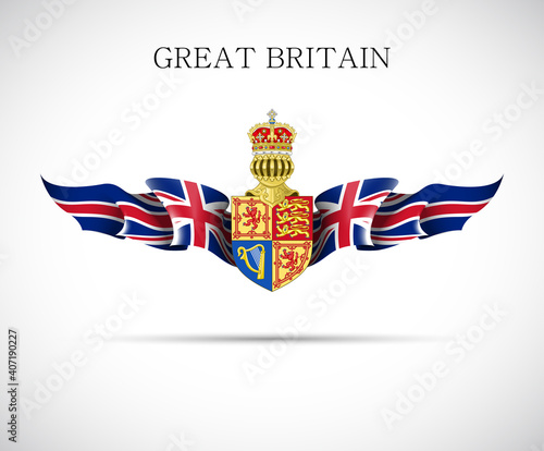 Britain flag state symbol isolated on background national banner. Greeting card National Independence Day United Kingdom of Great Britain and Northern Ireland. banner with realistic state flag of UK.