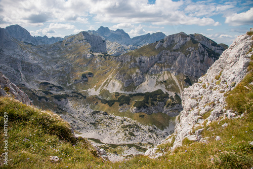 Rocky mountain scenery. Panorama of beautiful mountains from a height, Montenegro.