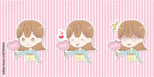 ルビーチョコレートを持った女の子（白フチ影あり）