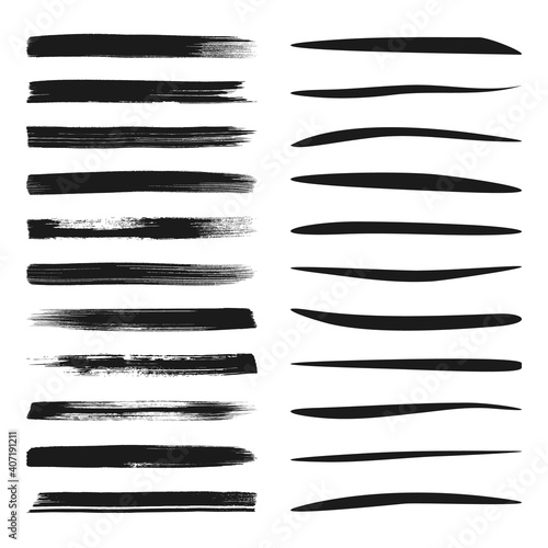 Set of black vector brush and marker strokes