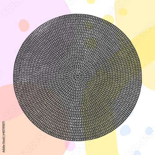 vector circle with braided texture in the form of a pigtail or spikelet, on a colorful background