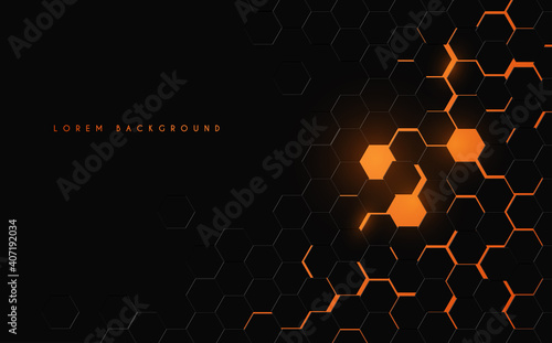 Abstract black and orange hexagonal background