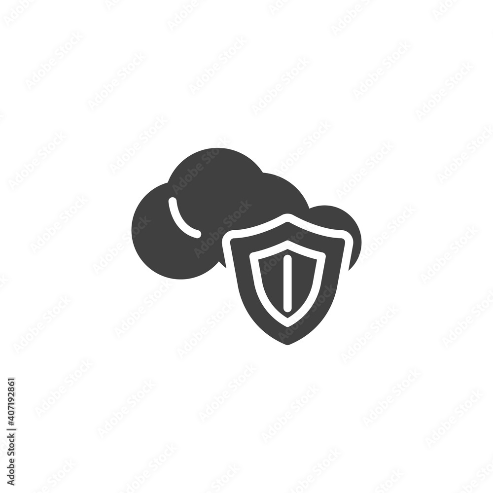 Security and data protection vector icon. filled flat sign for mobile concept and web design. Cloud with shield glyph icon. Symbol, logo illustration. Vector graphics Security and data protection vector icon. filled flat sign for mobile concept and web design. Cloud with shield glyph icon. Symbol, logo illustration. Vector graphics