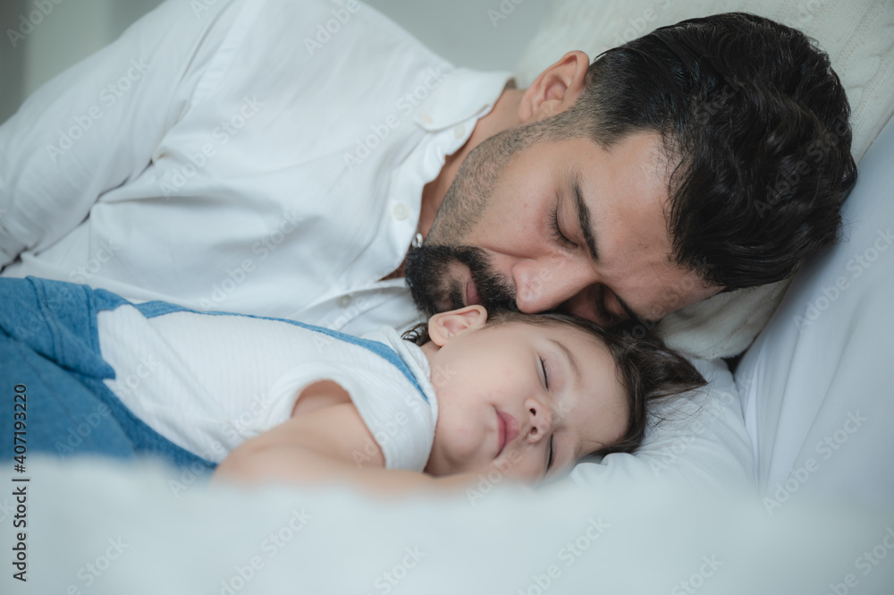 father and daughter sleeping at home father and daughter sleeping at home