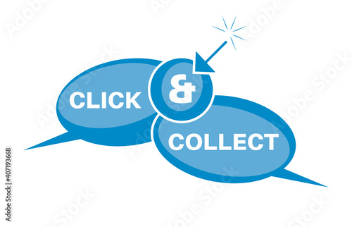 Click and Collect internet and online shopping concept on a white background