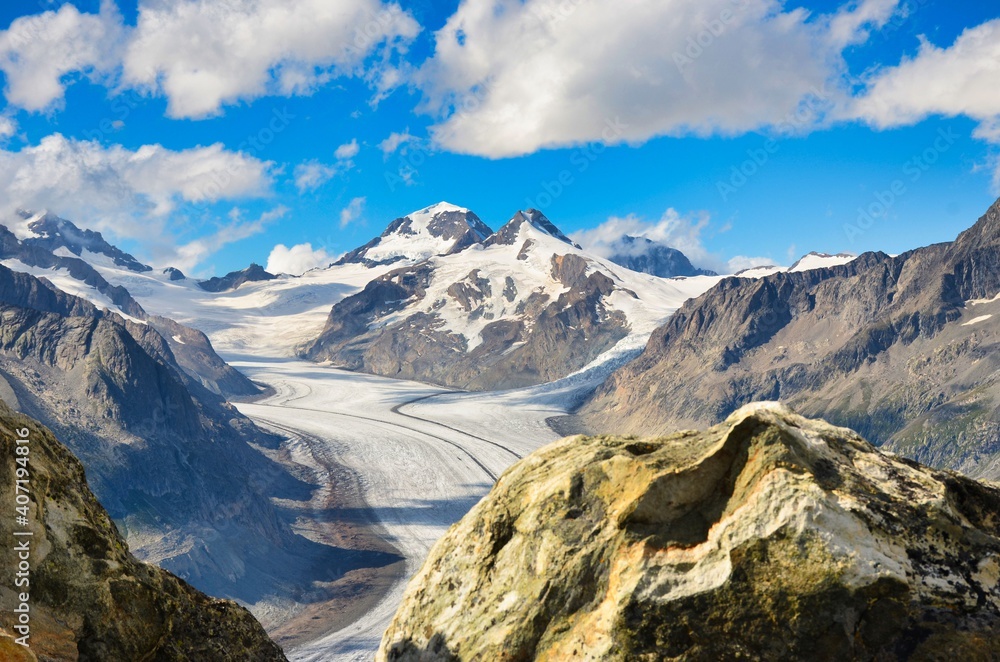 Aletsch glacier from Eggishorn. Largest and longest glaciers in euopra, valais switzerland. Panoramic view to the jungfrau.fantastic view and panorama