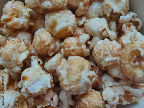 sweet caramel popcorn in a bowl