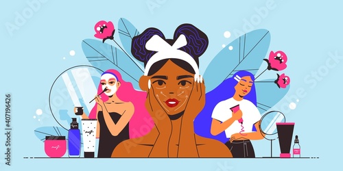 Cosmetology Woman Horizontal Composition