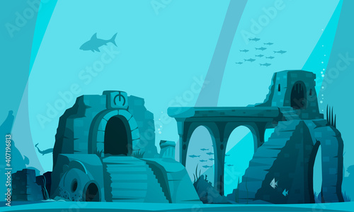 Flooded Atlantis Vector Illustration