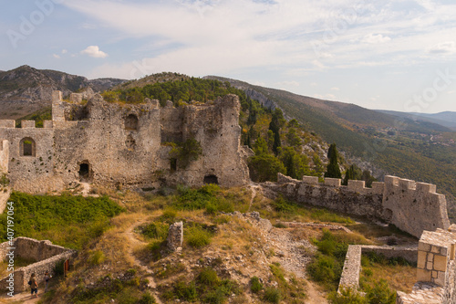 View of the walls of the historic Castle of herceg Stjepan in Blagaj. Bosnia and Herzegovina