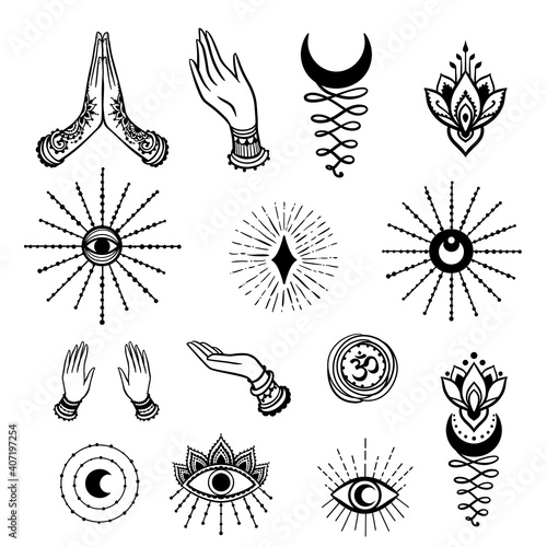 Set of fine esoteric Yoga Hands of woman element