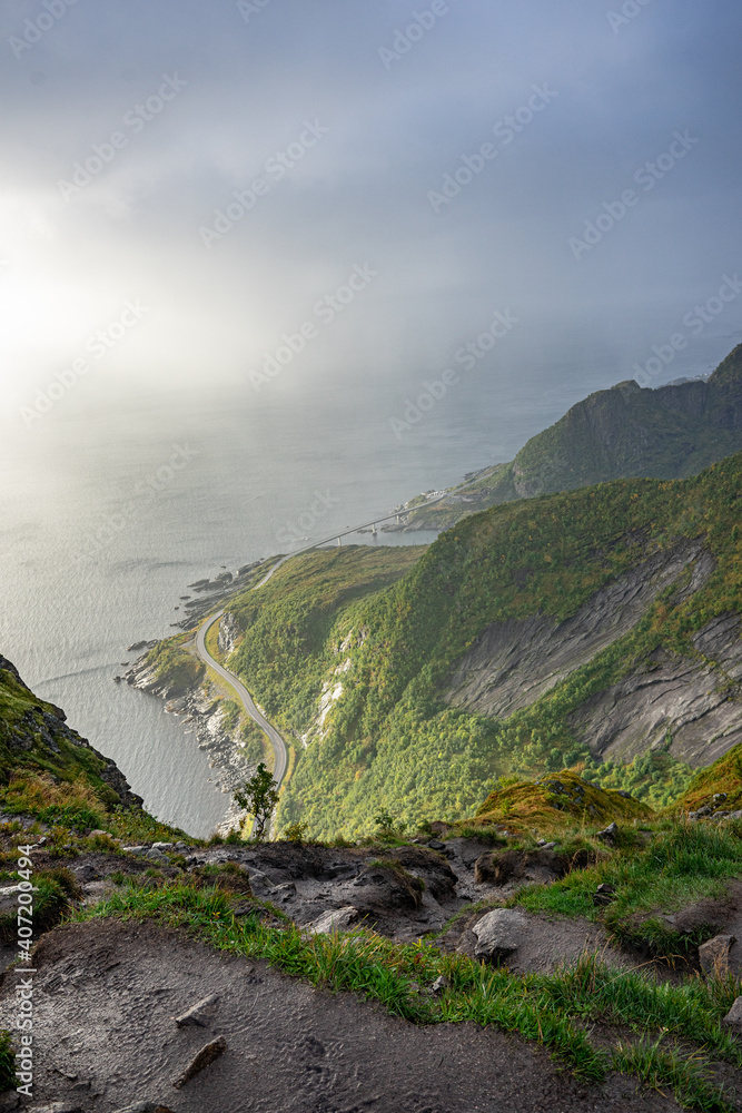 Road along the ocean at lofoten islands