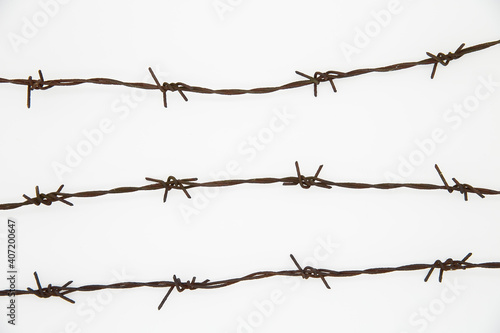 Barbed wire on a white background.