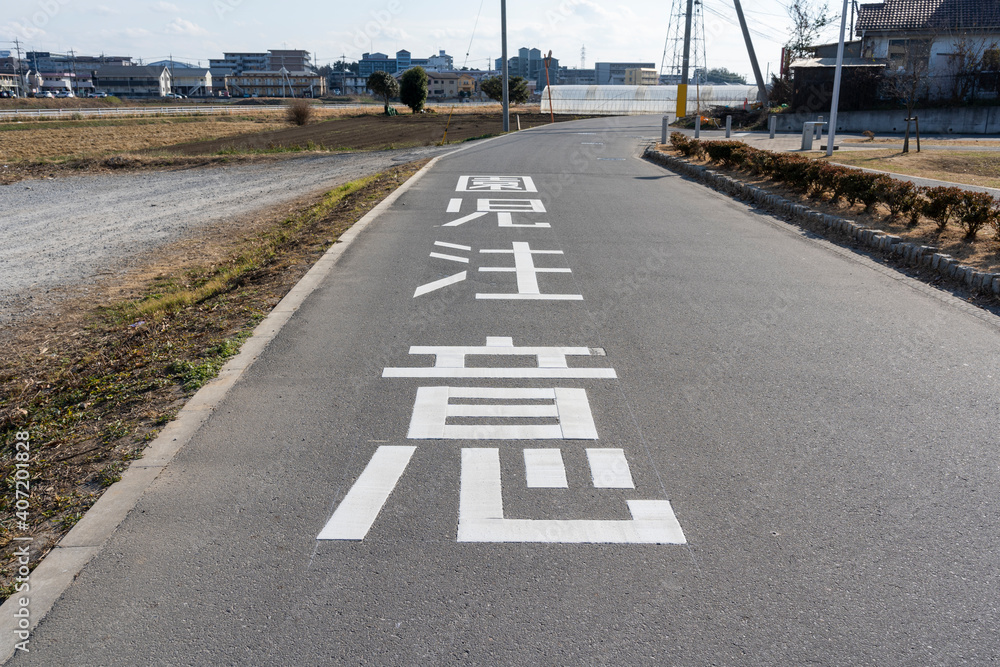 Road sign on a roadway, Japan: Translation: 