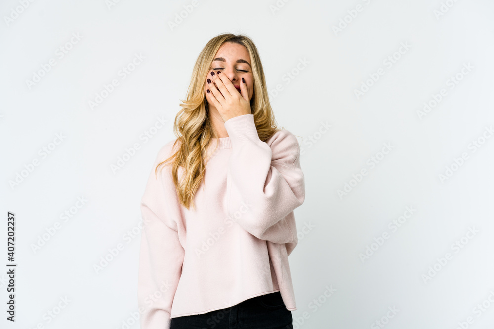 Young caucasian blonde woman laughing happy, carefree, natural emotion. Young caucasian blonde woman laughing happy, carefree, natural emotion.