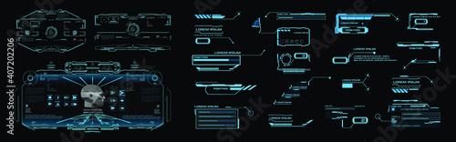 Innovative futuristic cyber space with HUD elements. Futuristic user interface with cyber sight and information blocks