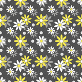 Chamomile flowers on a gray background. Seamless spring pattern for textiles, pillows, slipcovers, bedding, wrapping paper. 