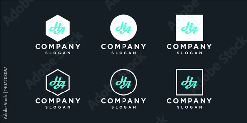 Set of creative letter HA logo design template. icons for business of luxury elegant simple.