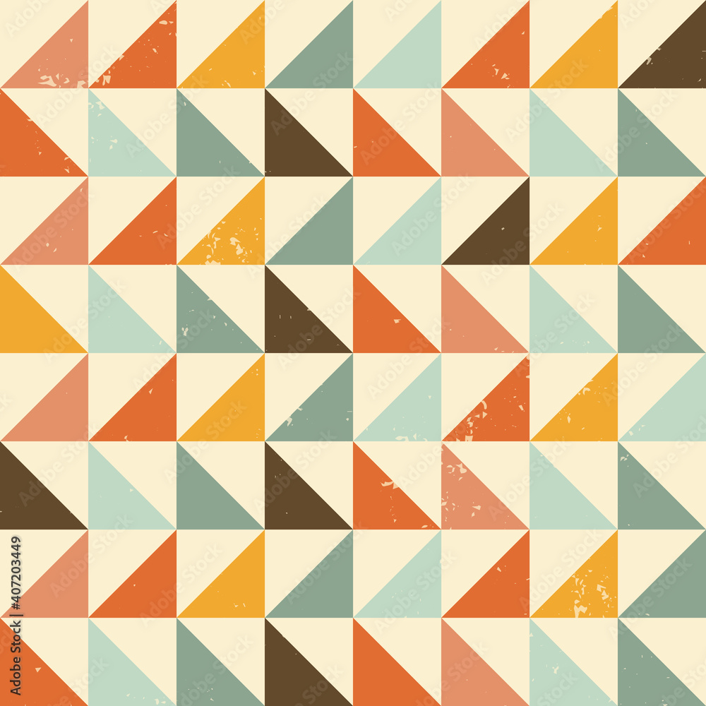 Retro colored triangles seamless repeat pattern print background