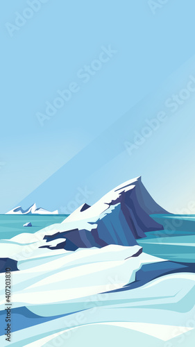 Frozen arctic ocean. Natural scenery in vertical orientation.