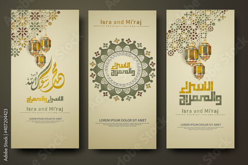 "Al-Isra wal Mi'raj Prophet Muhammad calligraphy set banner template