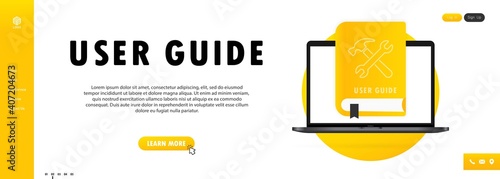 Concept User Guide FAQ book for web page, banner, social media. User Guide book. Vector illustration
