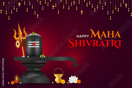Happy Mahashivratri Shivlinga with Trishul background  photo
