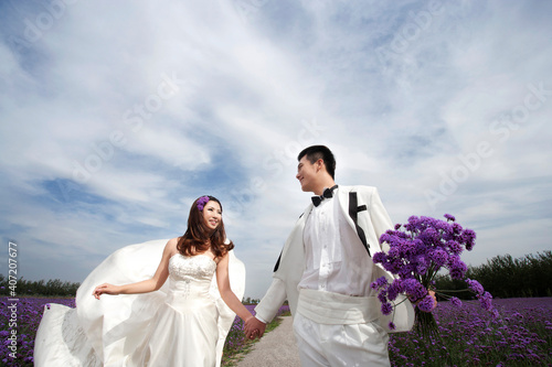 Romantic Lavender wedding couple
