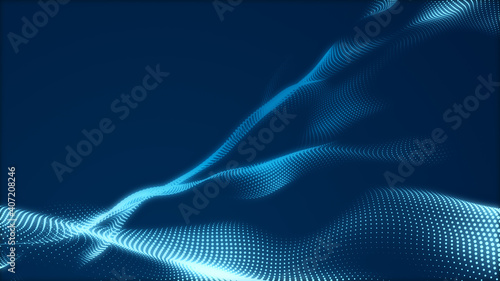 Dot blue wave light screen gradient texture background. Abstract  technology big data digital background. 3d rendering.