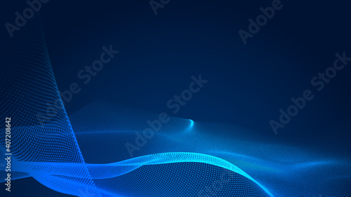 Dot blue wave light screen gradient texture background. Abstract technology big data digital background. 3d rendering.