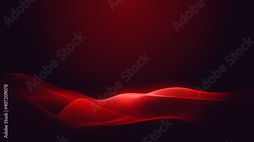 Dot red purple wave line light gradient dark background. Abstract technology big data digital background. 3d rendering.