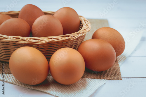 Eggs in the wicker basket o...