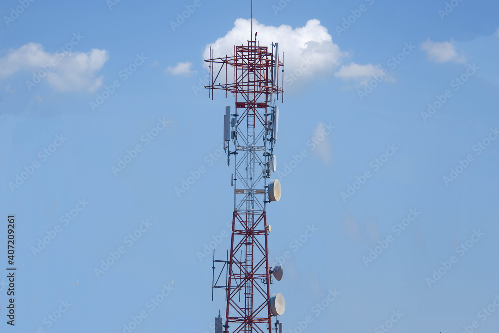 Tv antenna telecommunication tower blue background Tv antenna telecommunication tower blue background