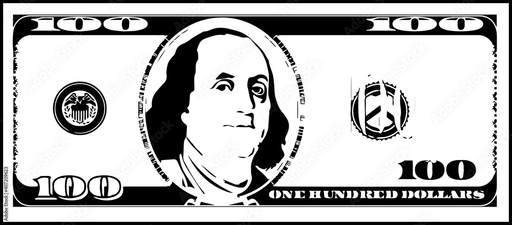 Obraz premium black and white illustration of a hundred-dollar bill