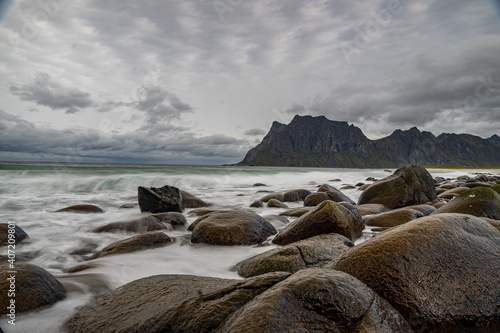 Uttakleiv beach on lofoten islands in north Norway
