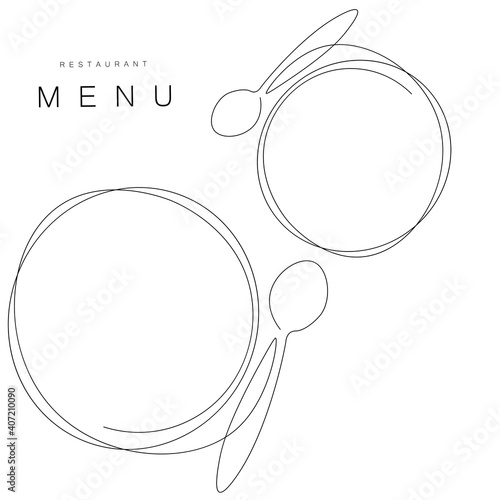Menu restaurant background with plate and spoon, vector illustration