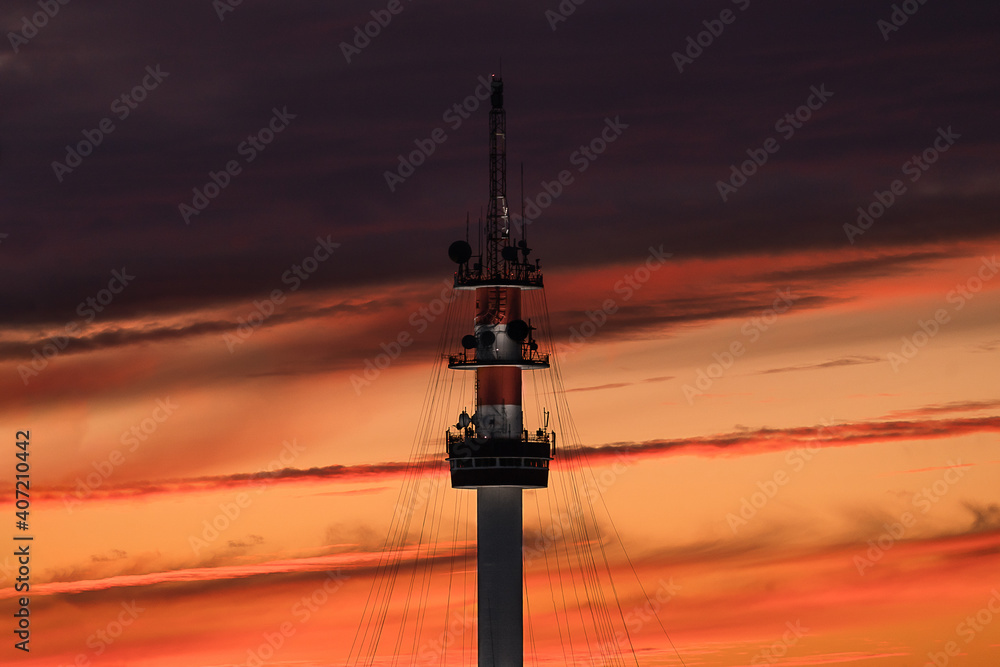 Telecommunications tower silhouette in Abrantes Portugal
