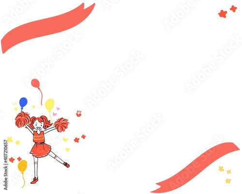 an frame decorated with cheerleading illustration and ribbon