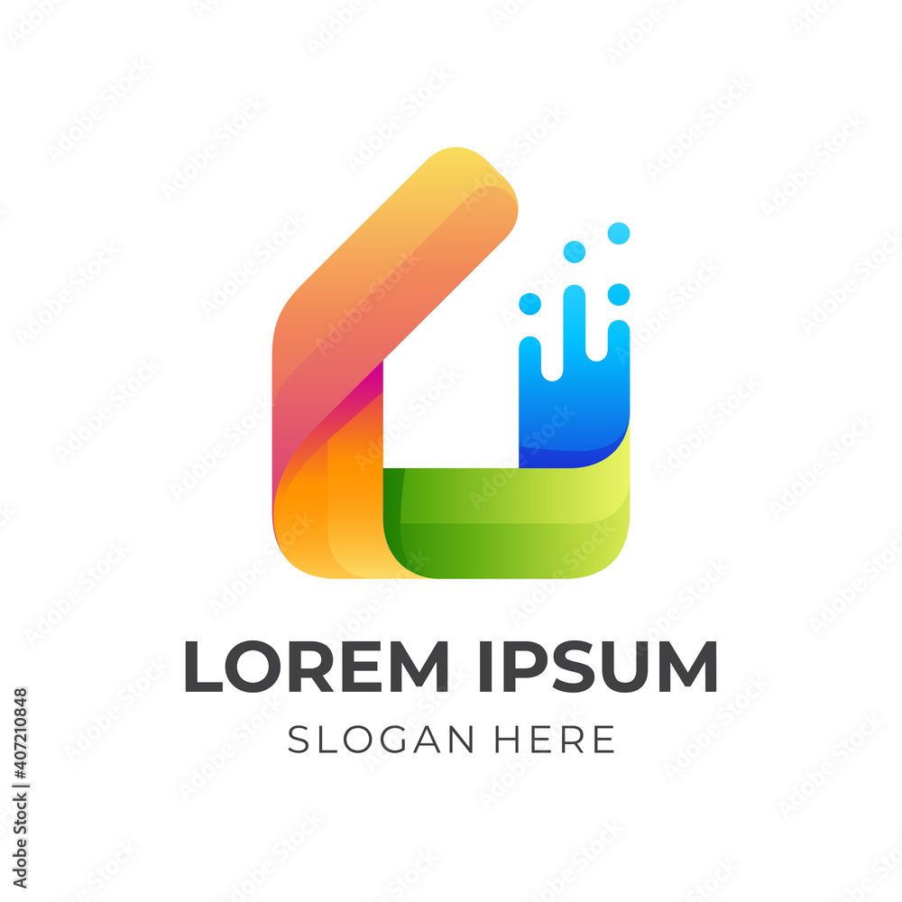 paint house logo, house and paint, combination logo with 3d colorful style paint house logo, house and paint, combination logo with 3d colorful style