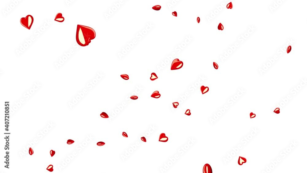 Many red hearts free falling on white background. 4K 3D animation, loop. Many red hearts free falling on white background. 4K 3D animation, loop.