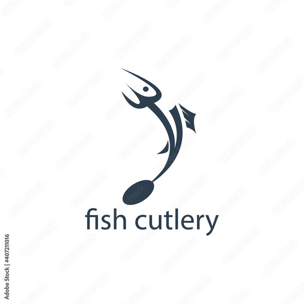 Fototapeta premium fish restaurant logo illustration cutlery design vector template