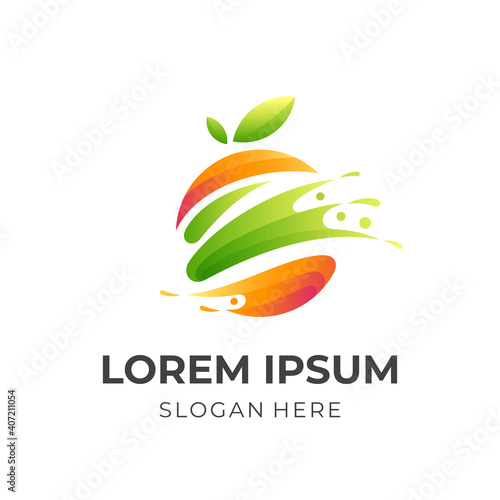 fresh juice logo, juice and orange, combination logo with 3d colorful style