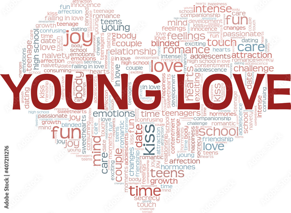 Fototapeta premium Young love vector illustration word cloud isolated on a white background.