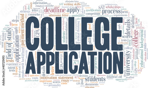 College application vector illustration word cloud isolated on a white background.