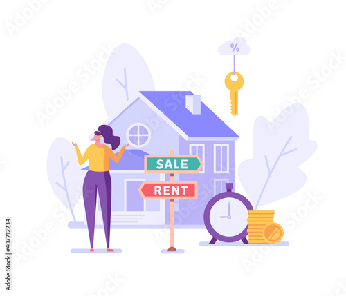 Sale or Rent. People Renting Apartment with Online Service. Users Looking for Apartment for Rent Online. Concept of Rent Real Estate, Home for Rent. Vector illustration for Web Design, Landing Page